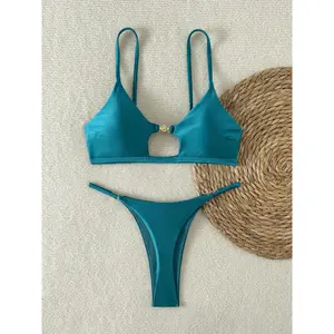 Sexy Thong Bikini 2026 Mujer Women Luxury Metal Ornament Hollow Out Push Up Micro Swimsuit Summer Bathing Suit Bathers SwimwearBeach photography
