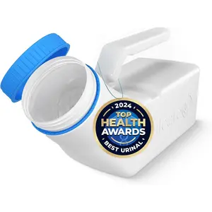 Urinals for Men Glow The Dark Lid by (1 Pack) - 32oz/1000mL Thick Plastic Mens Bedpan Bottle with Screw-on Lid - Spill Proof Portable Pee Bottles - Travel Urine Collection Containers