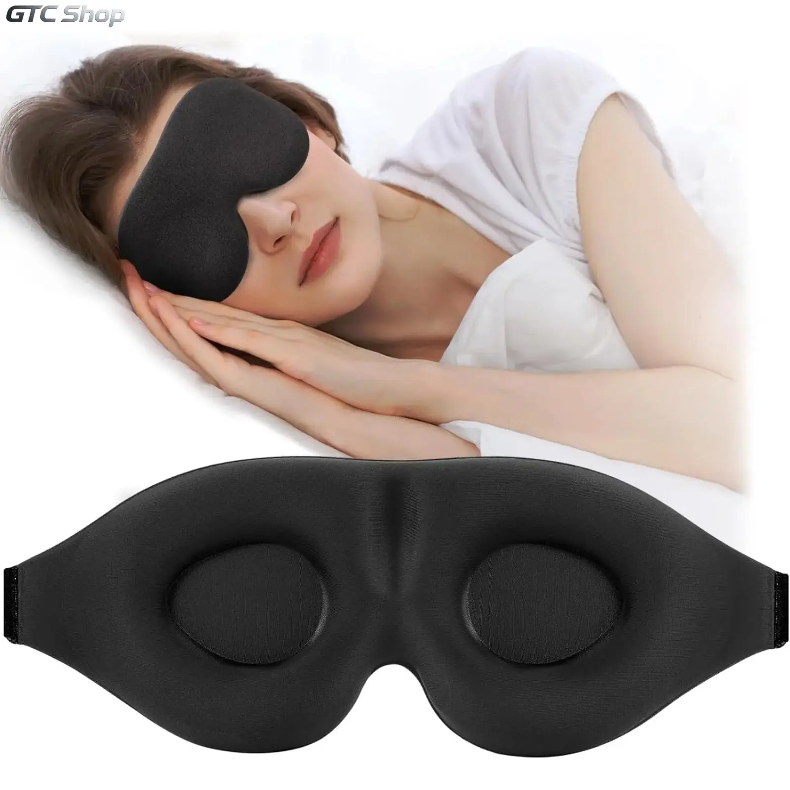 3D Contoured Cup Sleep Mask for Side Sleeper, Full Light Blocking Luxury Blindfold, Adjustable Soft Strap Eyeshade, Comfort Pressure-Free Eye Cover for Women Men Travel Office Nap Night Sleeping Black