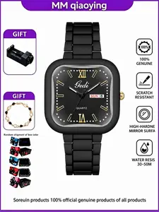 Women's Steel Band Watch, Roman Numerals Dual Calendar, High-End Business Casual Style, Elegant Ladies' Wristwatch