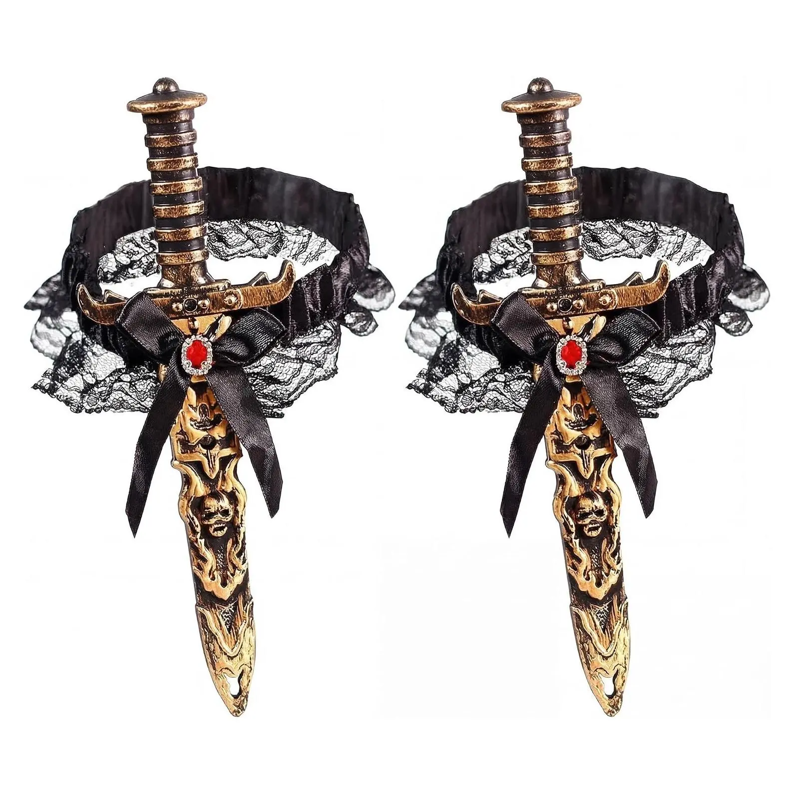 2 Pcs Women's Pirate Costume Accessories Set with Toy Sword, Dagger, Lace Bow Thigh Garter and Knife HolsterGift