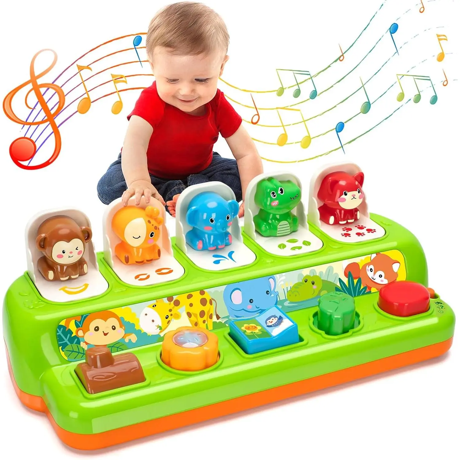 Interactive Animal Pop-Up Musical Toy with Light & ABS Material, Cause & Effect Children Development Toy for 9-12 Months Unisex Toddlers, 1st Birthday Christmas Gift (Batteries Not Included)