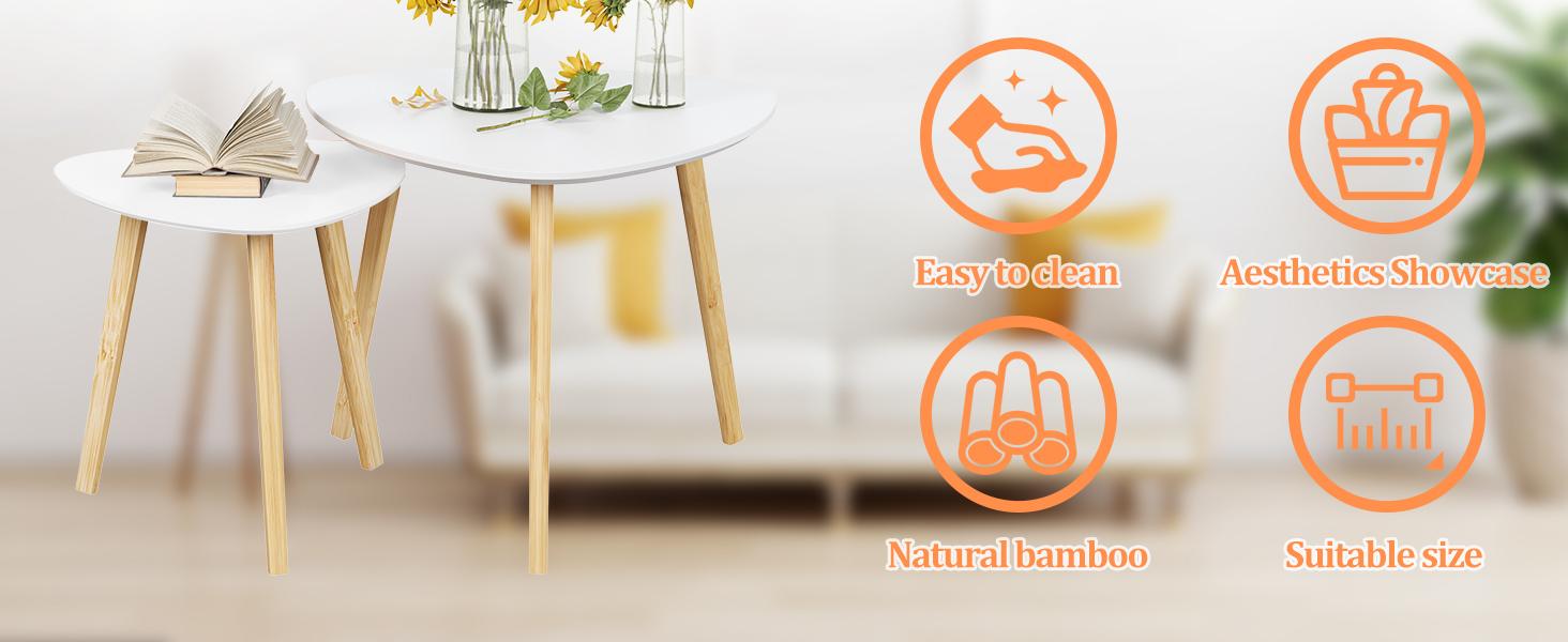 Nesting Triangle End Table,Set of 2 Side Table Modern Minimalist Coffee Table for Living Room, Balcony in White