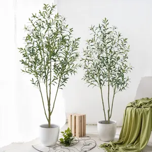 Artificial olive tree potted plant, detachable fake green plant bonsai, suitable for home living rooms, artificial tree decoration with white flower pot, (5/6/7 feet) - Realistic indoor artificial plant, suitable for home and office decoration