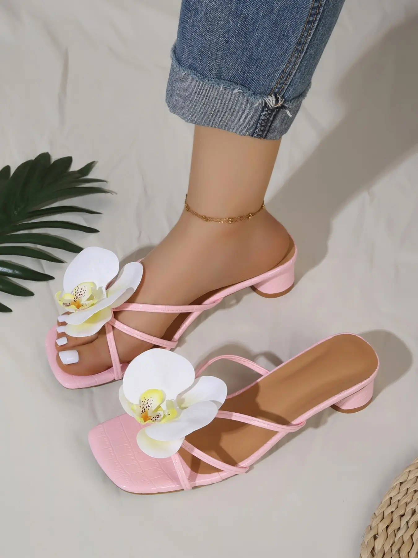 Women's Korean Style Butterfly Orchid Sandals, Silver Colors, Casual PU Leather, Rubber Sole, Summer Beach Camping Shoes