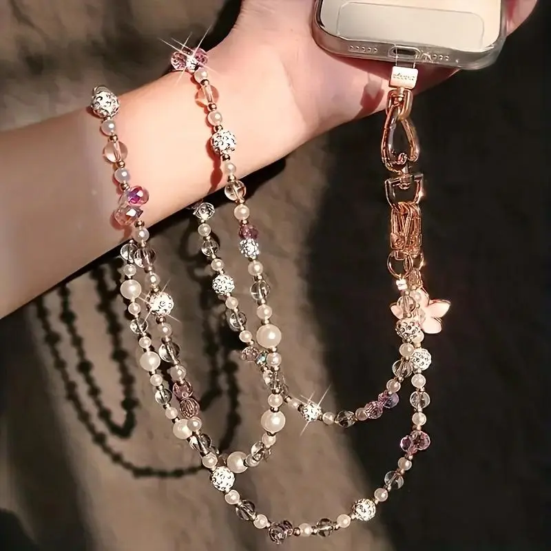 Elegant and Fashionable Beaded Phone Lanyard Crossbody Long Neck Strap - Women's Cute Anti-Lost Phone Chain, Bag Chain, Pearl Strand Design