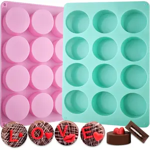 Chocolate Cookie Silicone Molds, New Size 12-Cavity Round Silicone Molds for Cover Oreo, Cylinder Baking Mold for Chocolate Candy Mini Cakes Jelly Baking（2 Pack）