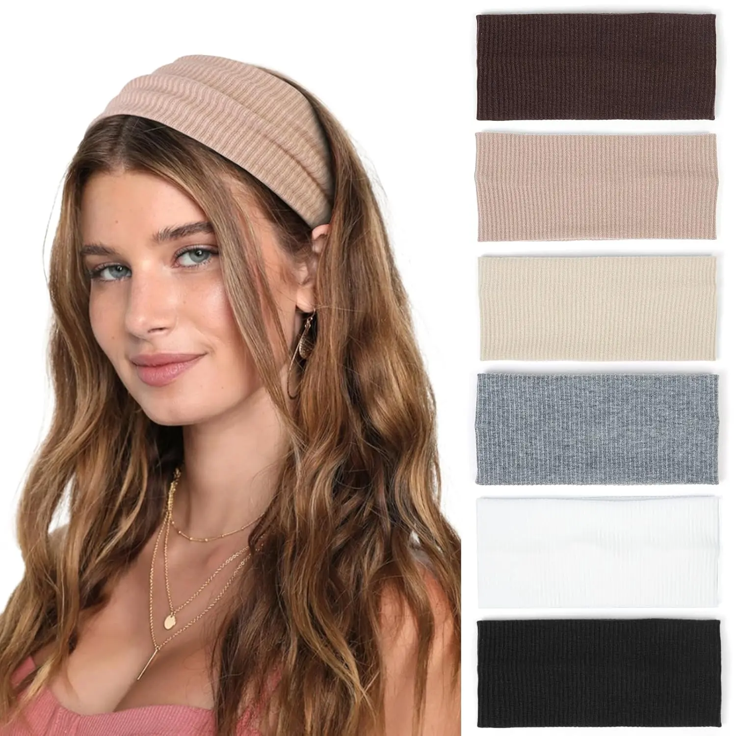 Headbands for Women Wide Non Slip Boho  Bands Soft Elastic Thick Hairbands Fashion Workout Yoga Hair Accessories, 6 Pack
