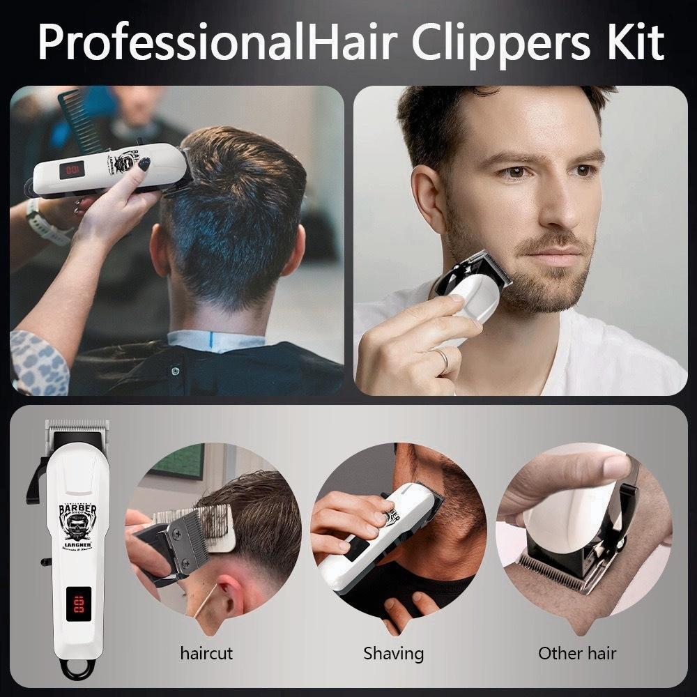 Largner Hair Clipper & Razor Set with Ceramic Blade, 1,200 mAh Wireless Rechargeable Beard Trimmer Kit, Includes 8 Guide Combs for Men, Barber Equipment, Ideal Gift