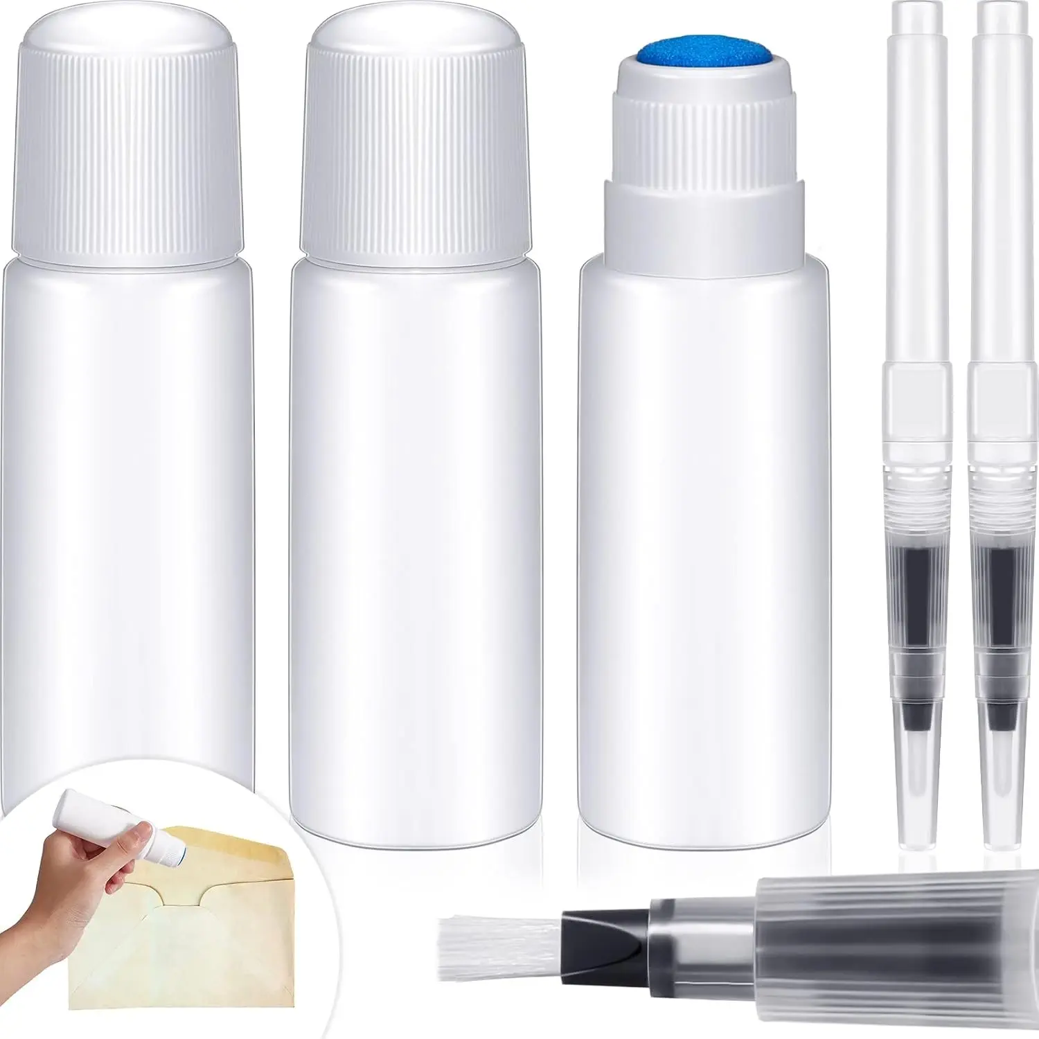 3 Packs Envelope Moistener and 3 Packs Pencil Style Moistener Stamp Licker Mailing Letter Sealer and Stamp Wetter Roller for Office Classroom Bottle Type Sponge Tipped