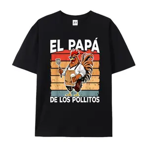 Cool Sunglasses Apron Rooster Holding Spatula & Beer Unisex Short Sleeve Tee, Funny Spanish Papa Quote Casual Top Perfect Unique Father’s Day Gift for Hispanic Grill Dad Guys and Girls Latin Family Members