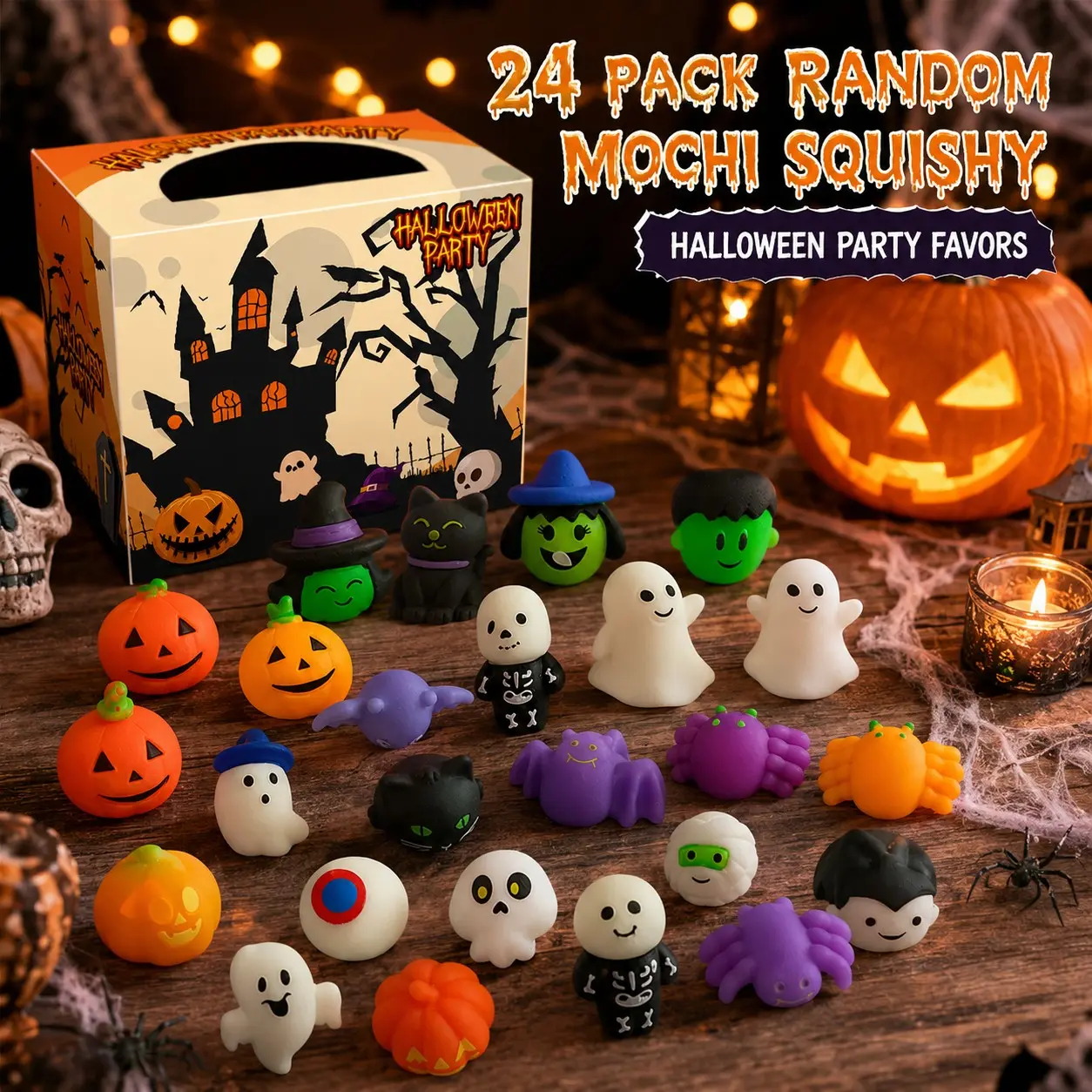 24-Pack Halloween Marshmallow Squishy Toys, Random Styles Stress Relief, Kids Party Gift Bag Filler, Classroom Rewards, Trick-Or-Treat Gifts