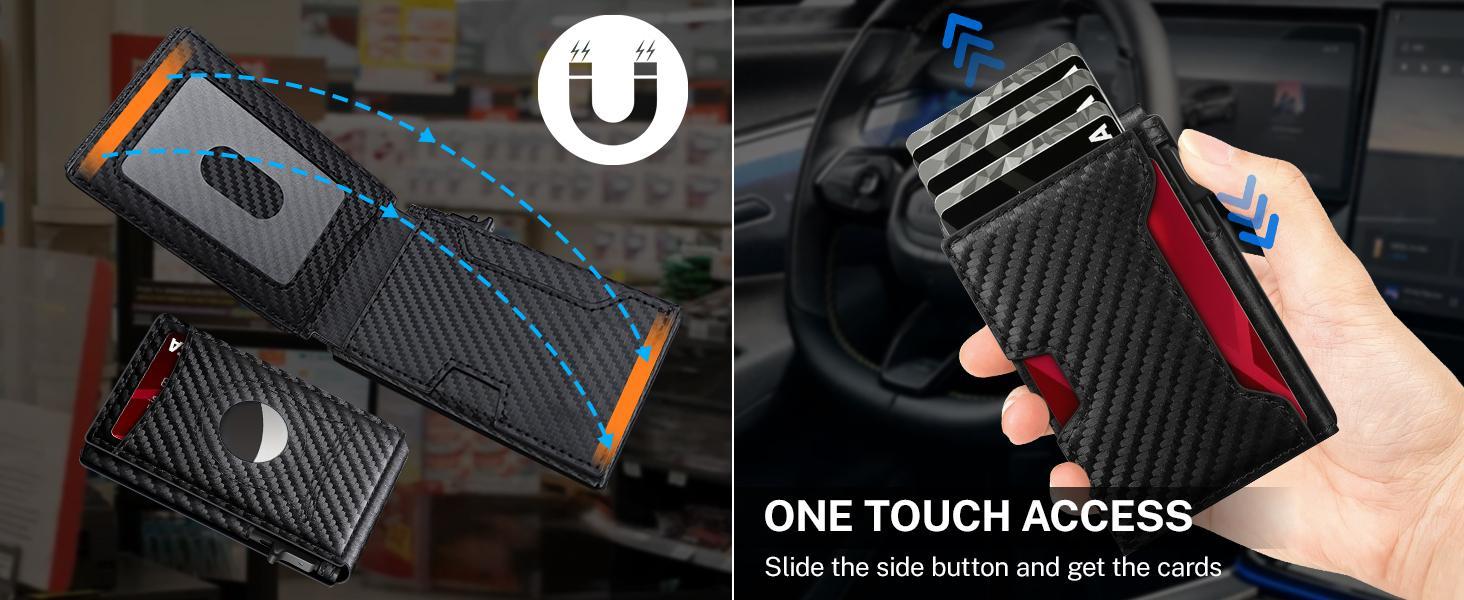 Airtag Wallet for Men, Mens Smart Wallet for Air Tag RFID Blocking, Slim Compact Wallet with ID Window, Minimalist Bifold Pop Up Credit Card Case Holder 10+ Cards,Christmas Gift for Men, No AirTag