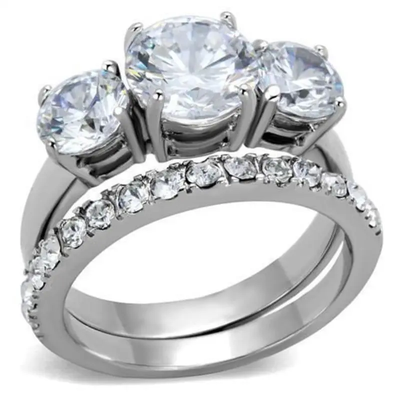 TK2177 - High Polished No Plating Ring with AAA Grade CZ in Clear