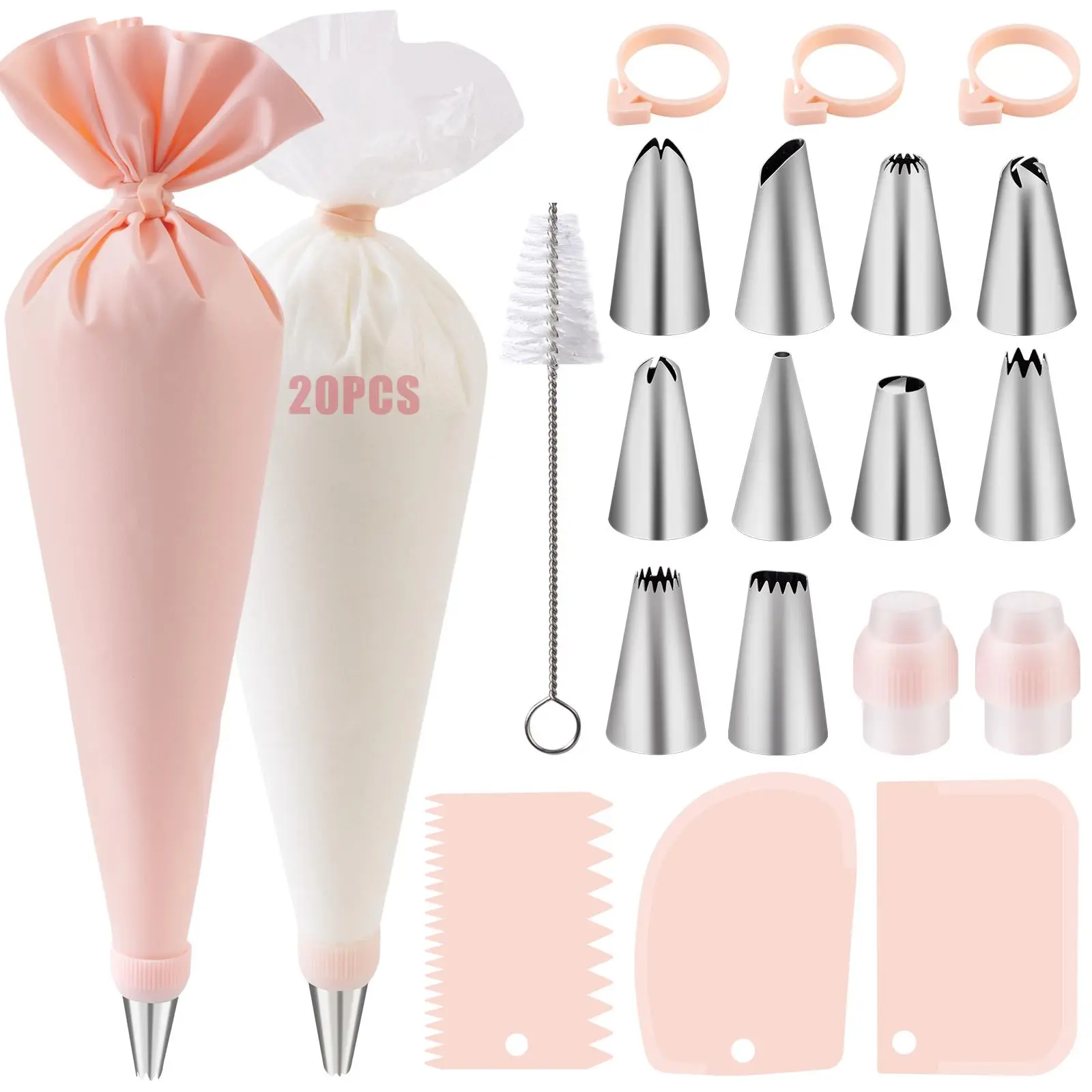 Reusable Piping Bags and Tips Set -  Pastry Bags for Cake Decorating, Cupcakes, Cookies | Durable Cotton Exterior, Easy to Clean, Eco-Friendly Baking Kit for Home Bakers & Chefs
