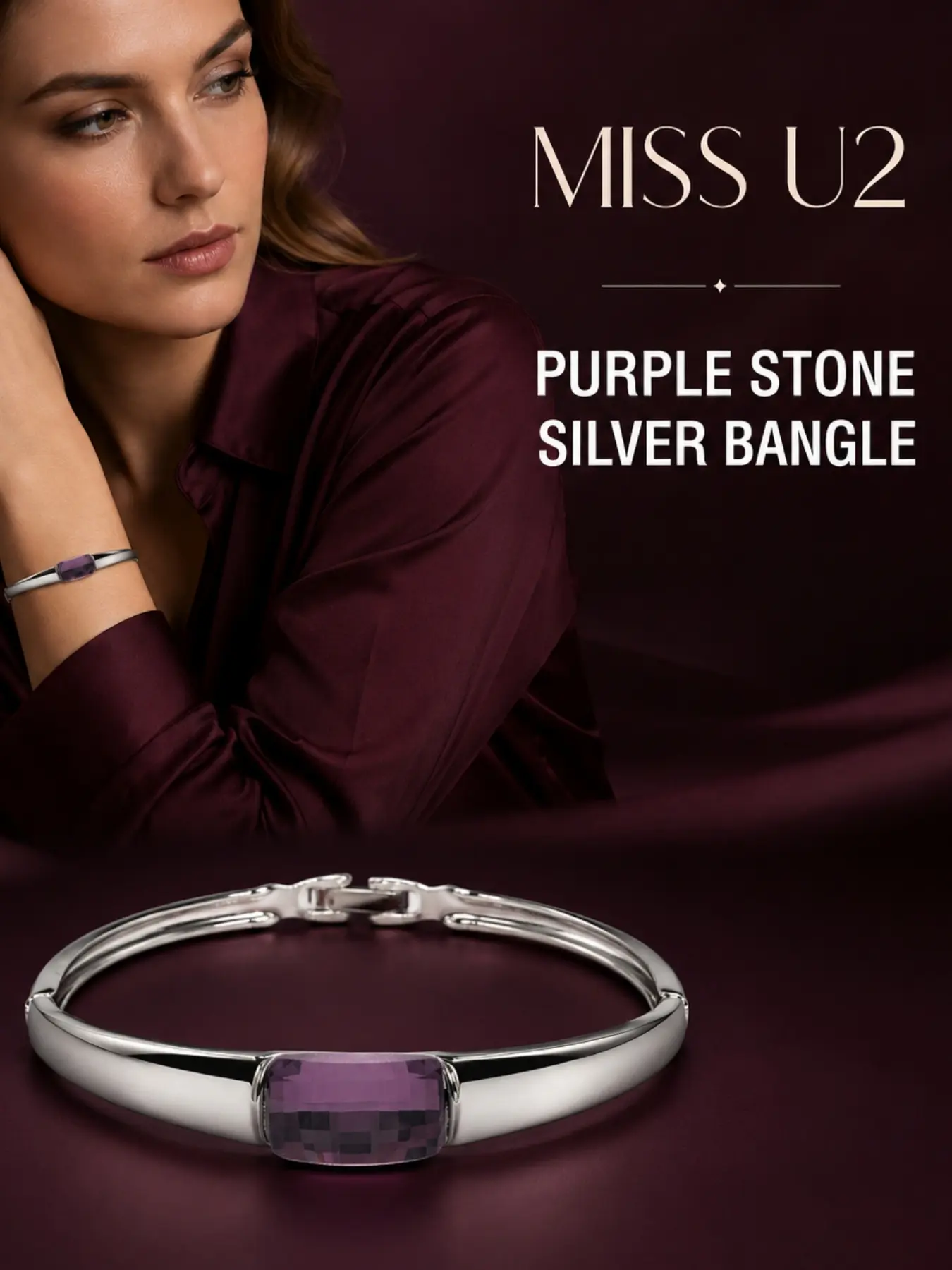 Elegant Stone Silver Color Bracelet, Minimalist High-End Polished Metal, Hinged Clasp, Women's Versatile Accessory for Office and Events