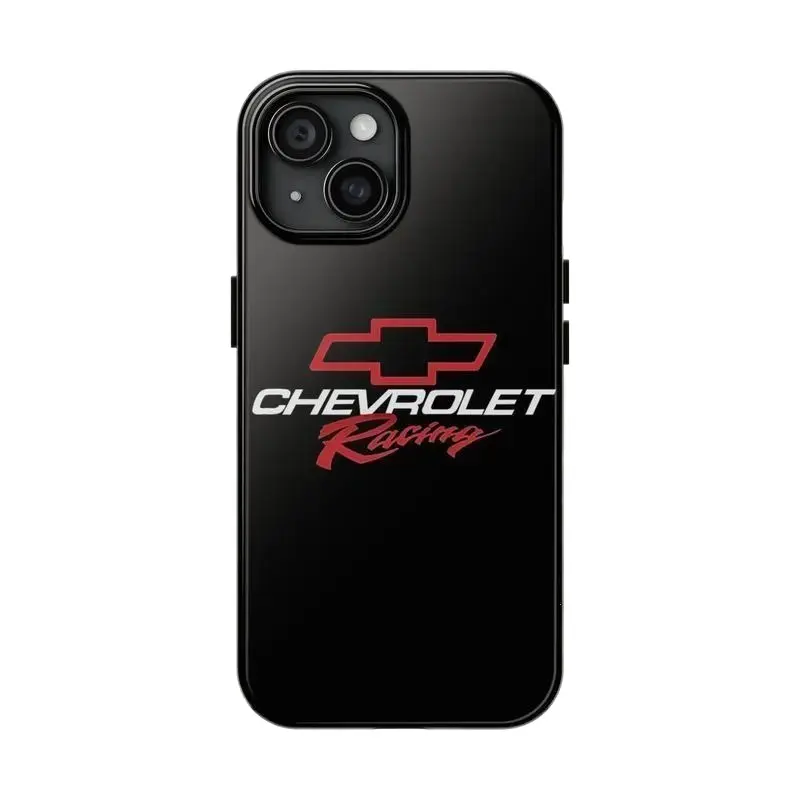 Red C-chevrolet racing-style phone case, compatible with iPhone 17/16/15/14/13/12 series (including Pro Max, Pro, and Plus models) and Samsung S26/25/24/23/22 series. Durable, drop-resistant hard case featuring high-definition printing.