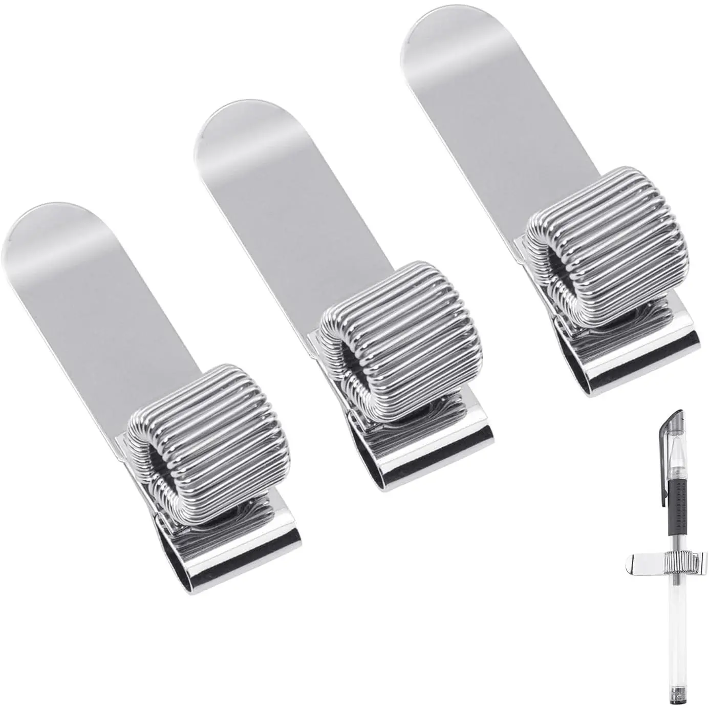 3 count Metal Pen Holder Adjustable Single Spring Loop Pen Holder Clip for Notebook and Clipboard