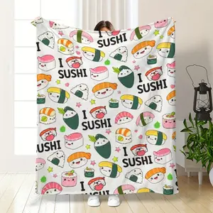Cozy Sushi Cartoon Food Throw Blanket - Soft, Warm & Lightweight For All Seasons - Perfect Gift For Men & Women - Ideal For Bed, Sofa, Chair & Living Room Decor