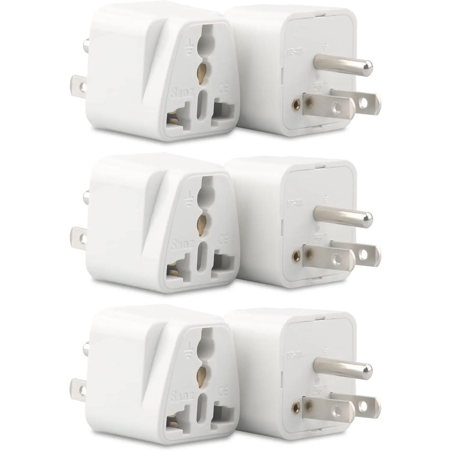 6 Pack European to  Plug Adapter, UK to  Plug Adapter, India to  Plug Adapter,  Plug Adapter for EU, UK, IN, AU, CN, IT, BR, CH-Type B, White