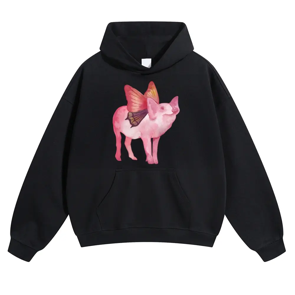 Unisex Watercolor Pink Pig and Gradient Butterfly Wings Graphic hoodie Personalized Pattern Y2k Clothing Round Neck hoodie,Women's Clothing, Menswear, Top, Vintage Style,Summer Casual Oversized