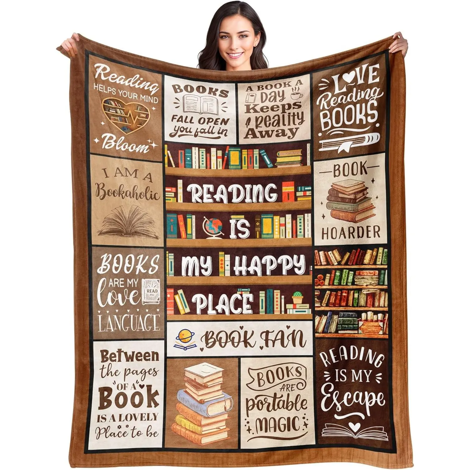 Gifts for Book Lovers - Gifts for Female Book Lovers - Gifts for Readers - Reading Blanket, Book Club Blanket, Librarian Blanket, Bookworm Themed Blanket |   Presents for Book Lovers, Readers, Librarians, Bookworms and Book Fans, Book Accessories for Read