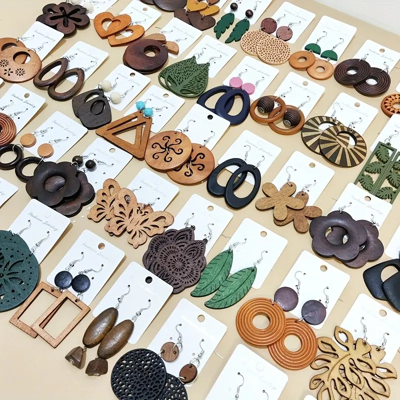 10 Pairs Random Vintage Ethnic Style Women's Wooden Earrings, Assorted Designs with Natural Materials, Suitable for Daily Wear and, Women's Dangle Earrings Set