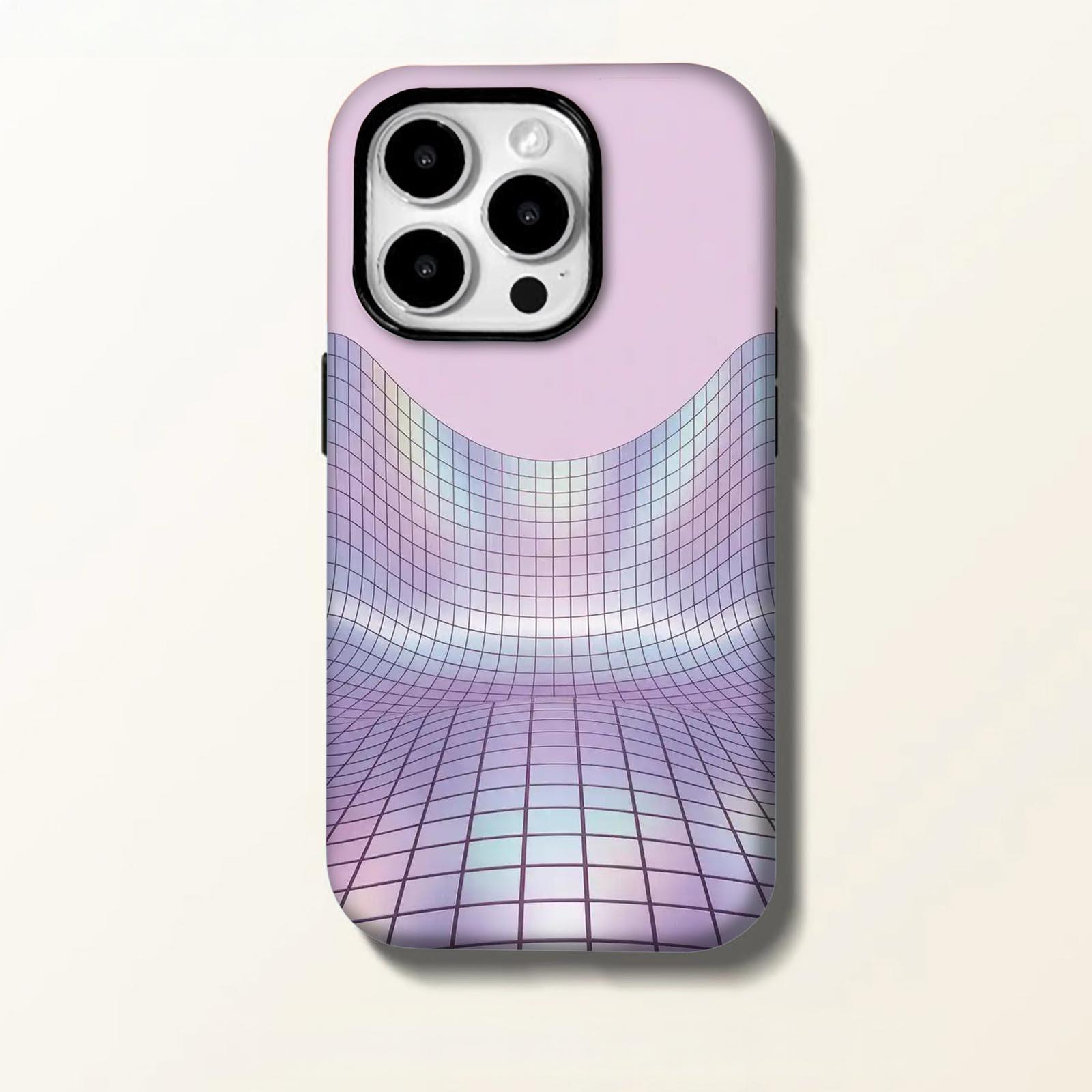 Curved, grid, holographic Soft And Hard Two-In-One Film Printed Full Pattern Case For IPhone 16 15 14 13 1211 Pro Max Plus Phone Case