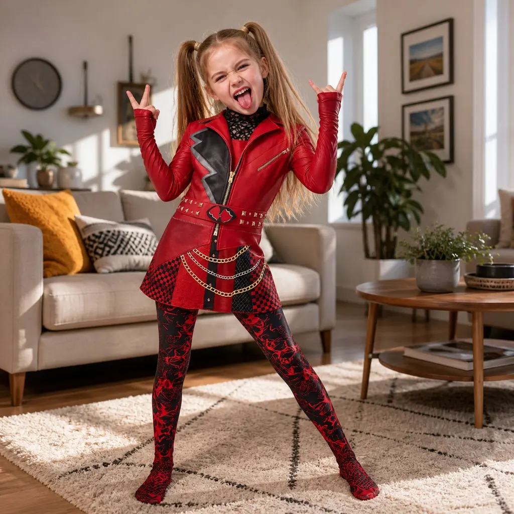 Adult's and Kid's Parent‑Child Outfits One Piece Red Princess Cosplay Costume, Family  Descendants 5 Outfit Halloween Carnival Dress‑Up Suit for Women Girls