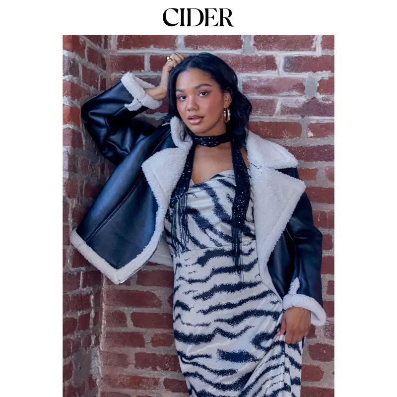 Cider [2 colors, size 2-26] Cider Fleece Drop Shoulder Zipper Biker Jacket SohoChic