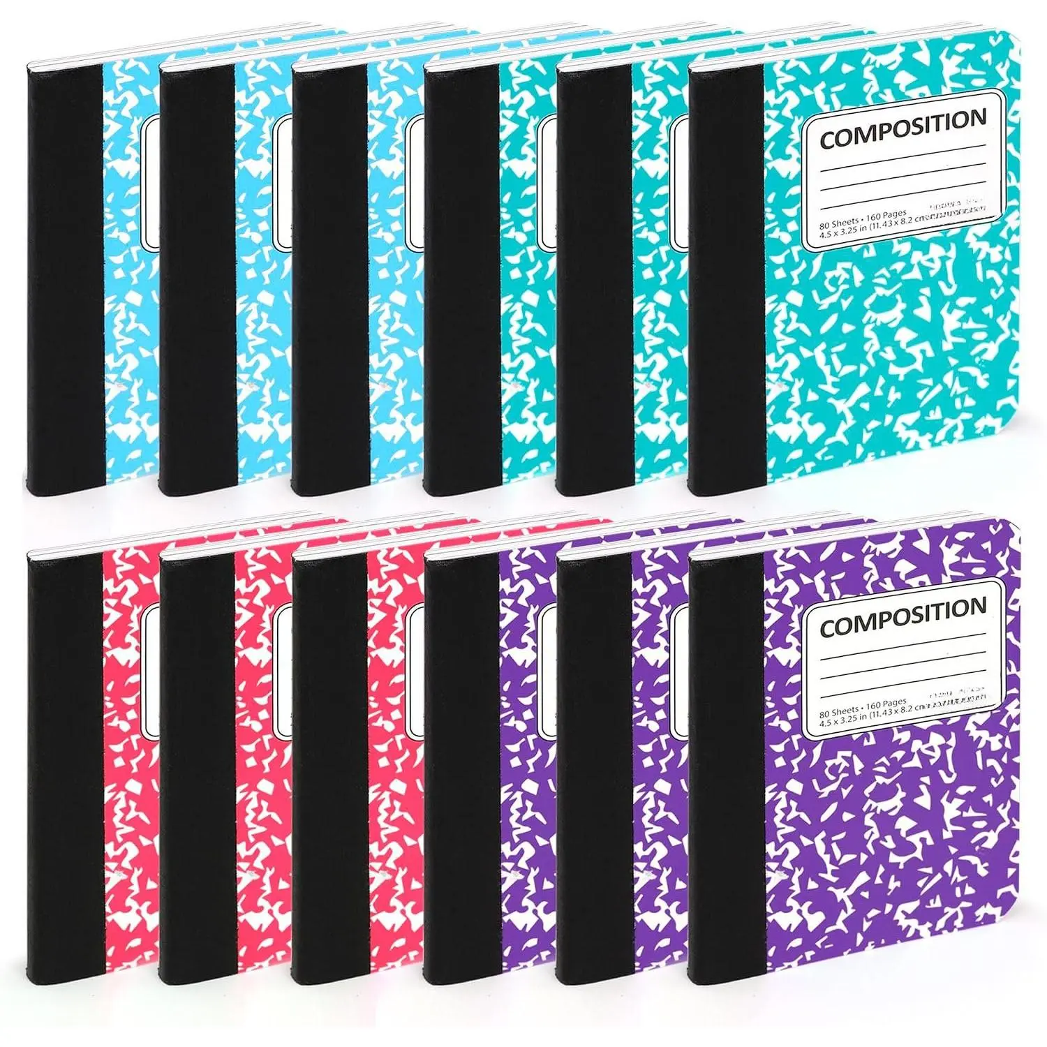 12-Pack Mini Pocket Composition Notebooks, 4.5in x 3.25in, 80 Sheets Each, 4 Colors, Journaling Supplies for Students & Office Use
