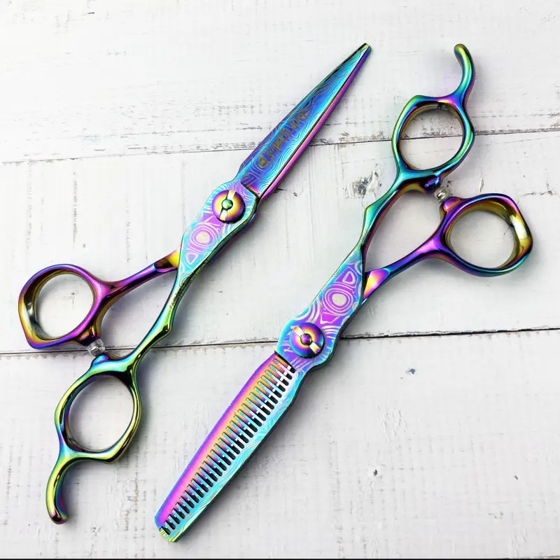 Wingsbro Colorful Stainless Steel Hair Cutting Scissors Set, Professional Barber Tools, Thinning Shears, Beauty Salon Equipment