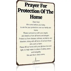 Funny Prayer for Protection Tin Sign, Christian Home Decor Gift, 8x12 in Religious Wall Art for Home Church Office (3987)