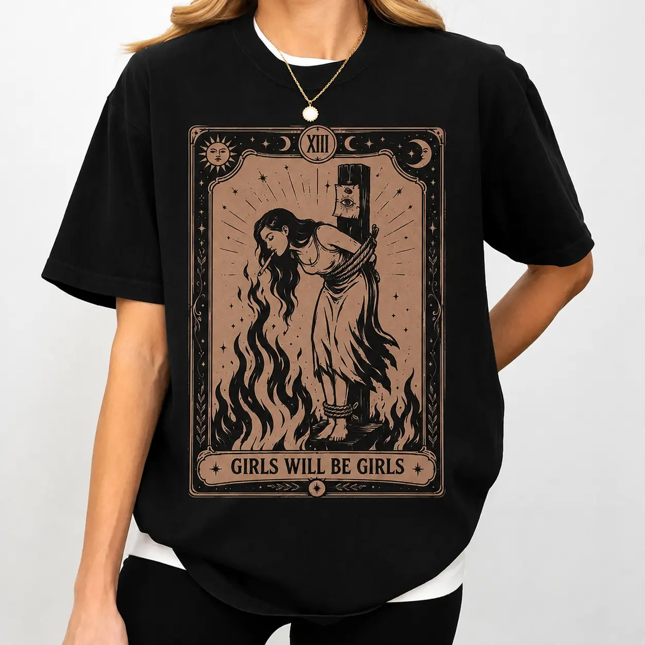 Women's Fitted Cotton Bold Graphic Aesthetic Tee - Tarot Witch, Cigarette Design, Feminist Women’s Rights Halloween Costume Alt Clothing Black Tee Shirt for Athletes, Sport Activities