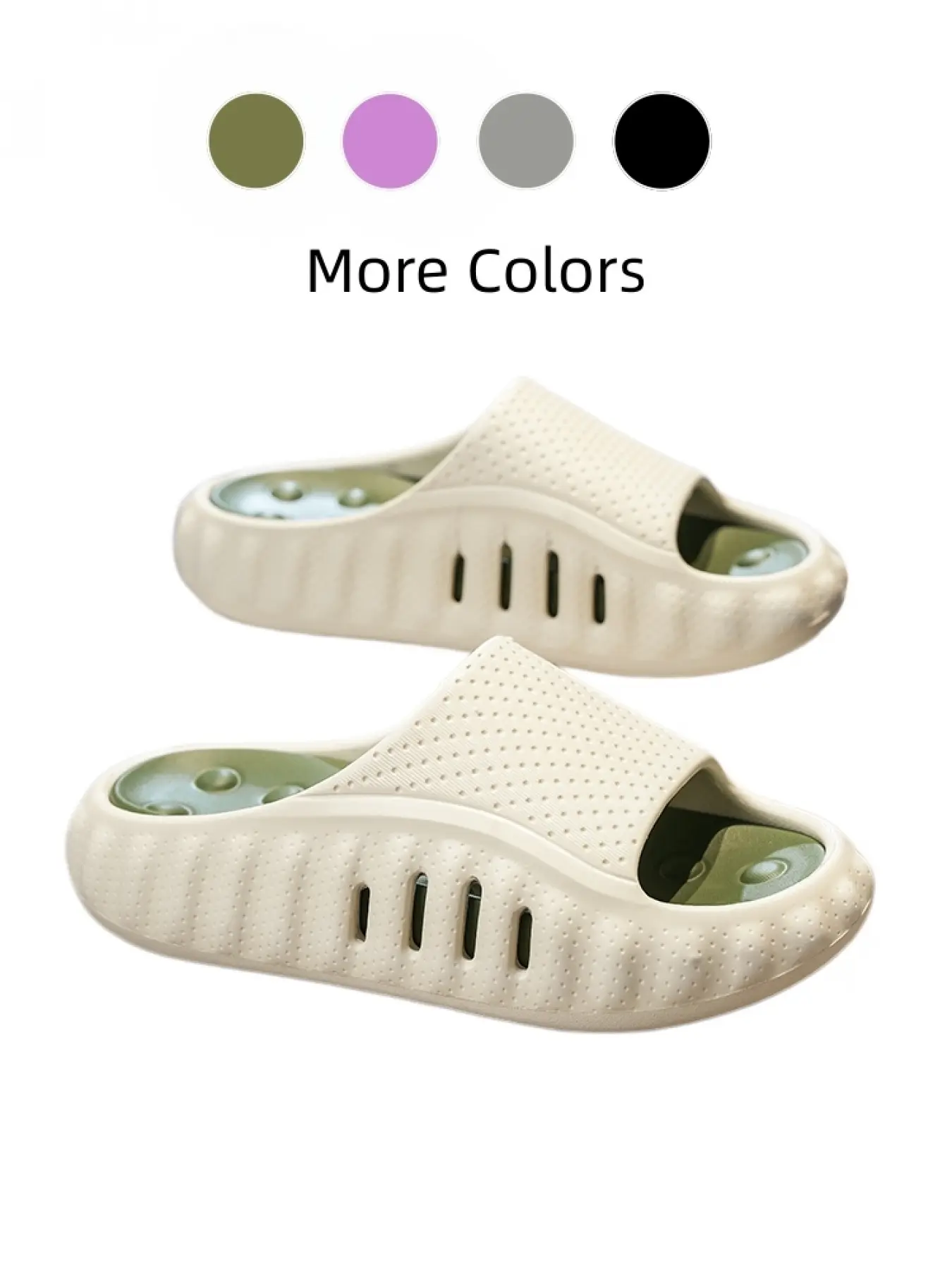 Beige Green Men Acupoint Massage Platform Slides Indoor Outdoor EVA Dot Massage Anti-Slip Durable
