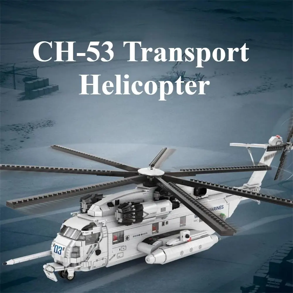 Military Aircraft Fighter Ch-53e Transport Helicopter Model Building Blocks, Desktop Decoration, Holiday Gift, Assembly Brick Set