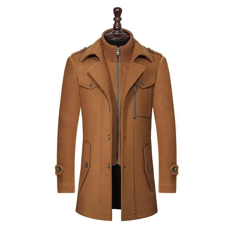 Autumn Winter Men's Business Woolen Coat Fashion Double Collar Standard Woolen Coat Men's Vertical Zipper Coat Clothes Tops