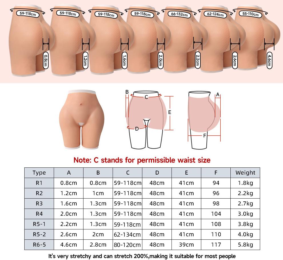 Women Silicone Booty Lifter Padded Underwear Invisible Butt Lifting Shapewear from 0.8cm to 2.6cm