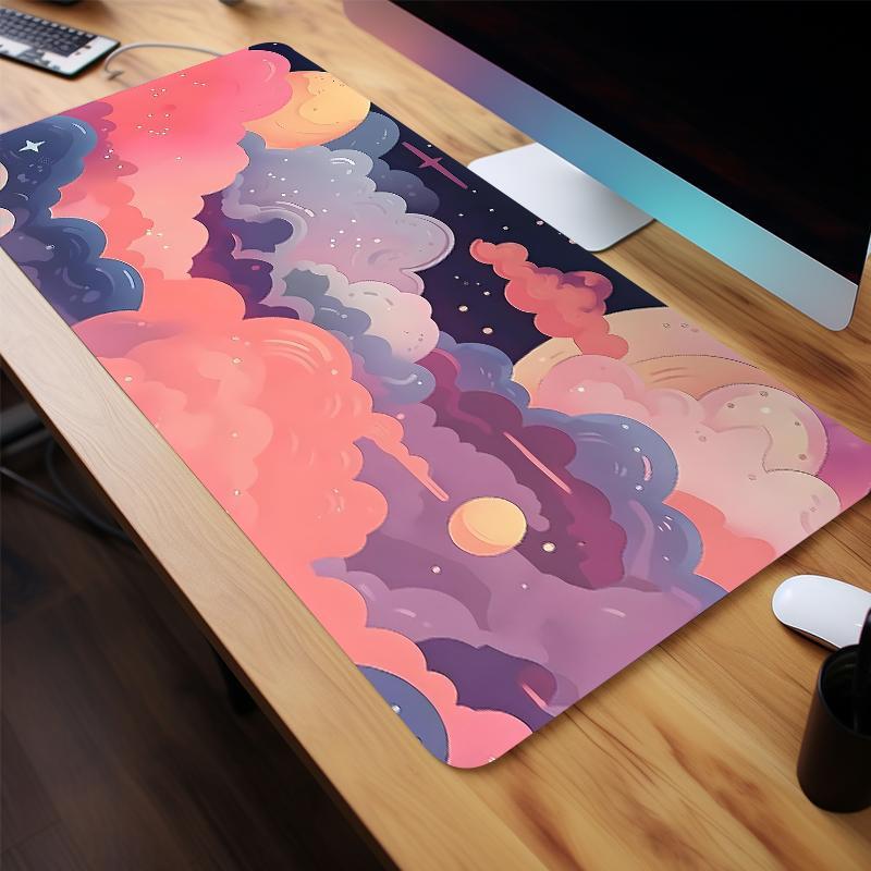 Creative Colorful Clouds Pattern Mouse Pad, Large Gaming Mouse Pad, Gaming Desk Accessory, Office Desk Accessories, Non-slip Rubber Base Stitched Edge Keyboard Pad For Desk Laptop Desktop, Computer Accessories