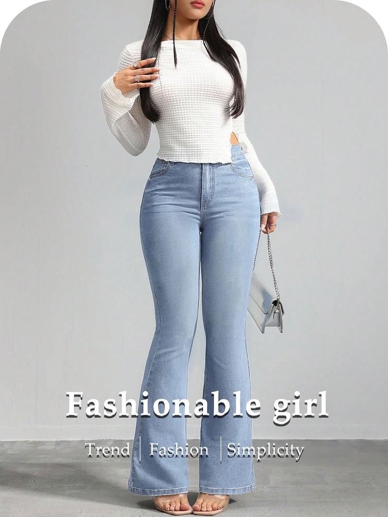 GILIPUR Y2K Women's Plain Flare Leg Jeans Casual Button Fly Pocket Design Bell Bottom Denim For Daily Wear Ladies Bottoms For All Seasons Starched Jeans Girls Brielle 90s Jeans Bell Bottoms Jeans Cute Jeans Stretch Skinny Flared Pants