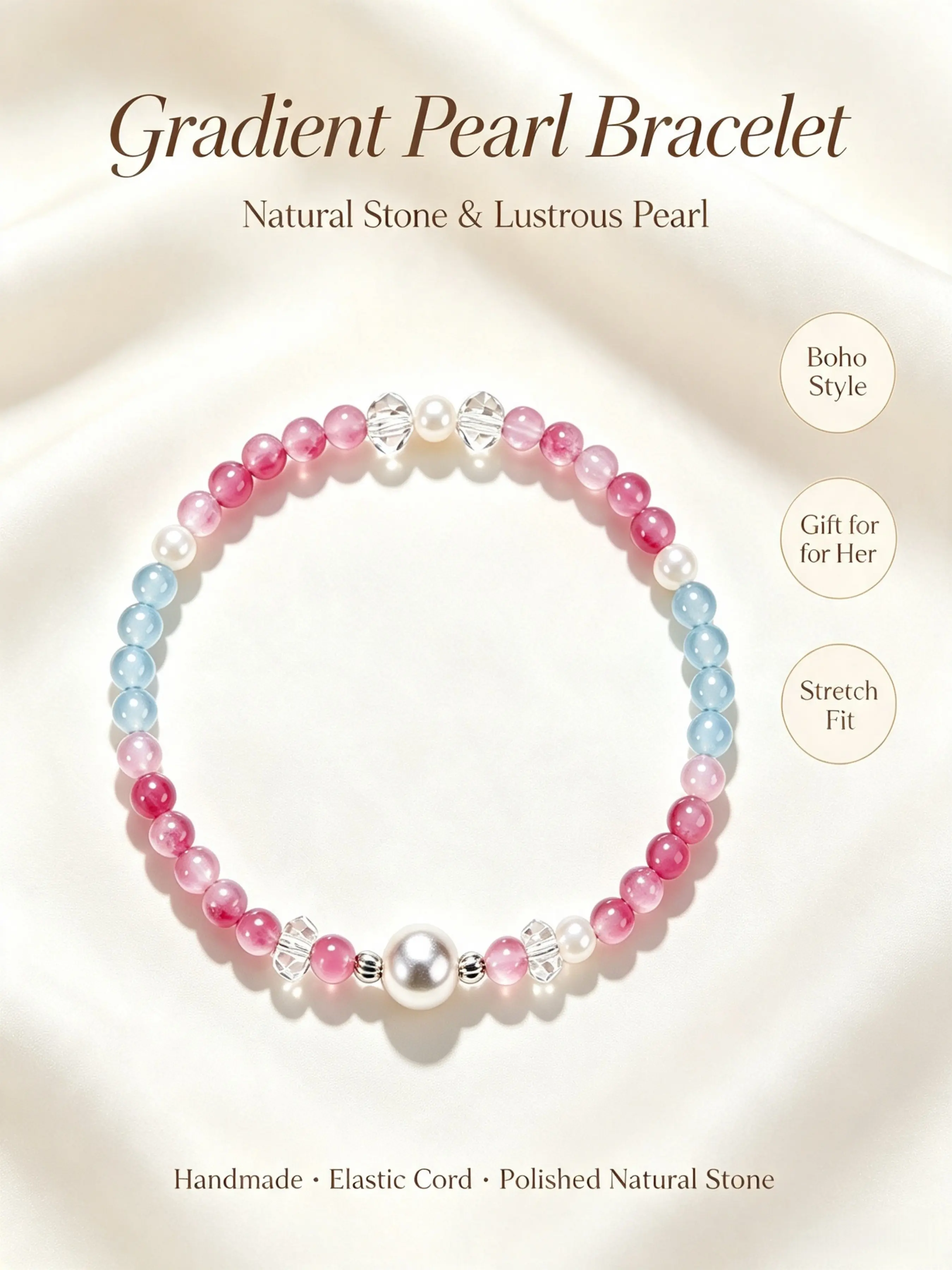7 Chakra Natural Quartz Apatite Freshwater Pearl Bracelet, Heart Chakra Balance, Spiritual Jewelry, Bohemian Style, Birthday Gift