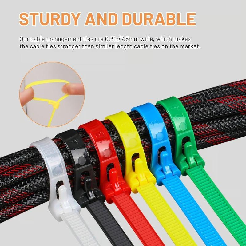 Reusable Zip Ties, 100pcs Colored Zip Tie Heavy Duty Outdoor Small Cable Ties, Releasable Tie Wraps, Wire Ties Removable for Cord Management (8 Inch)