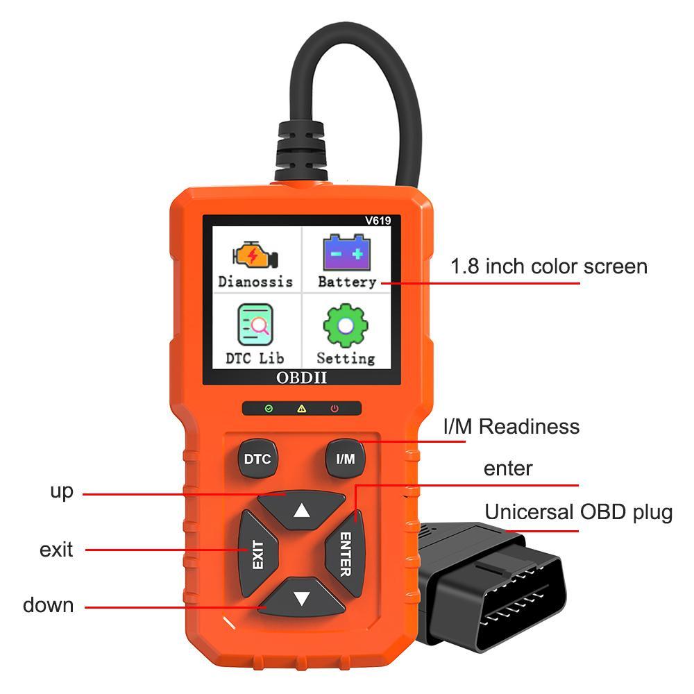 V619 Car Engine Diagnostic Tool, Multifunctional Car Engine Code Reader, OBD Scanner, Automotive Scan Tool, Universal Car Battery Tester Tool with Multi-language to Use