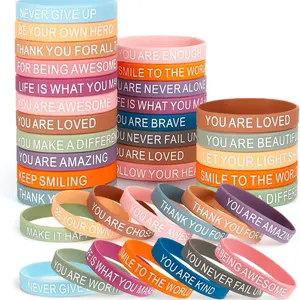 48 Silicone Motivational Wristbands, Vibrant Inspirational Bands, Perfect Office Classroom Rewards, Party Gifts, Colorful and Energizing, Inspirational Bracelet