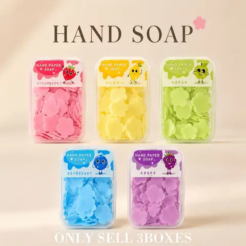 300pcs(3Boxes/set) Random Color Travel Paper Soap Sheets, Soap Sheets For Traveling,Mini Flower Shape Disposable Paper Soap,,fruit fragrance,Flakes Portable Scented Sheet For Travel Hand Soap Indoor Outdoor Camping Hiking,Kids,Mother's Day, User Friendly