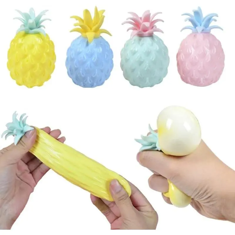 Pineapple Squishy Stress Ball, Stretchy Slow Rising Fruit Fidget Toy, Soft Squishy Stress Relief Toy for Teens & Adults, Sensory Anxiety Relief Hand Toy, Party Favors, Gift,Random