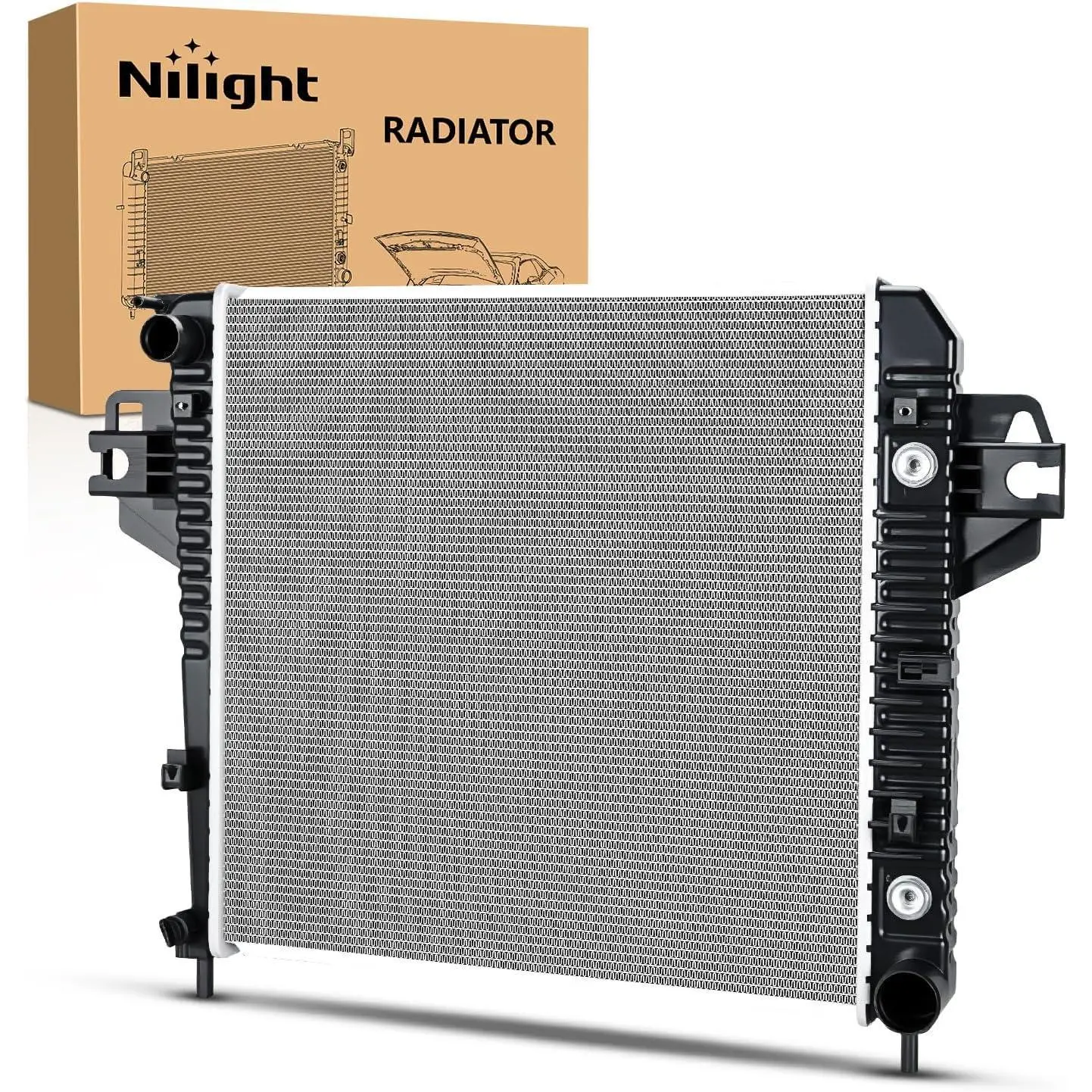 Nilight Aluminum 1x New Complete Radiator with Oil Cooler for Jeep Liberty 3.7L 2002-2006 (Automatic Transmission, ABS, 100% Leak Tested, Increases Boiling Point) Replace# 52080120AB, CU2481, 2481