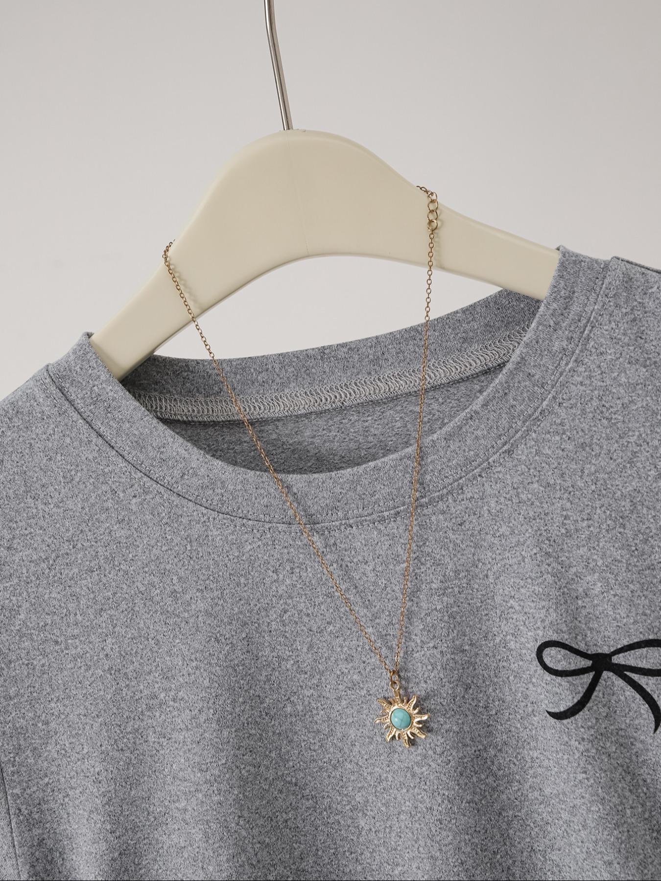 Ladies' casual fashion slim fit small bow print details simple solid color pleated Knit pullover women's round neck short sleeved dress