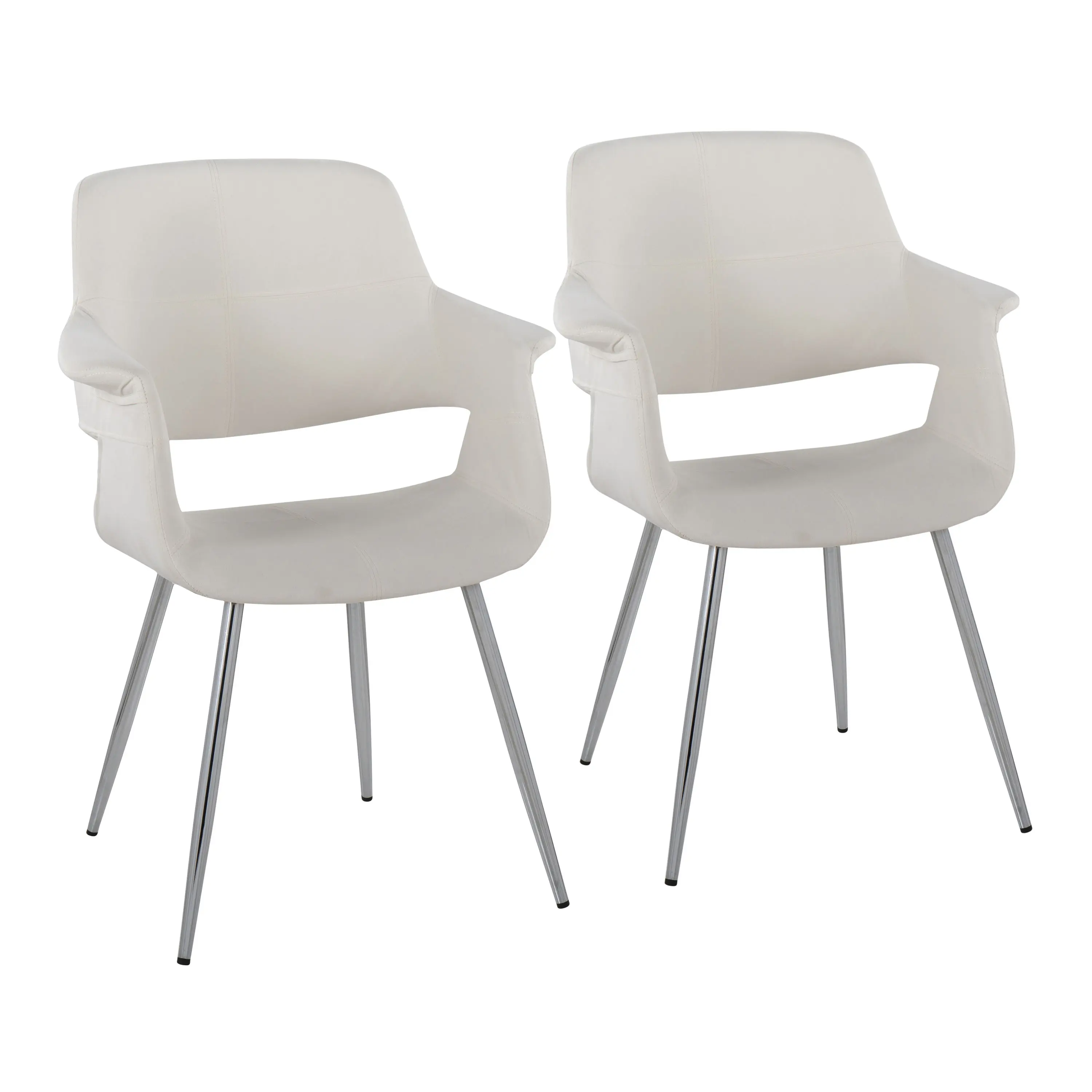 Nokaa Set of 2 Velvet Dining Chairs with Chrome Metal Legs, Cream Upholstered Accent Seating for Living Room, Kitchen, Home Office, Art Deco Style