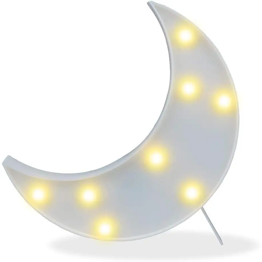 Decorative LED Crescent Moon Marquee Sign - Moon Marquee Letters LED Lights -  Night Lamp  - Ramadan Decorations for (White)
